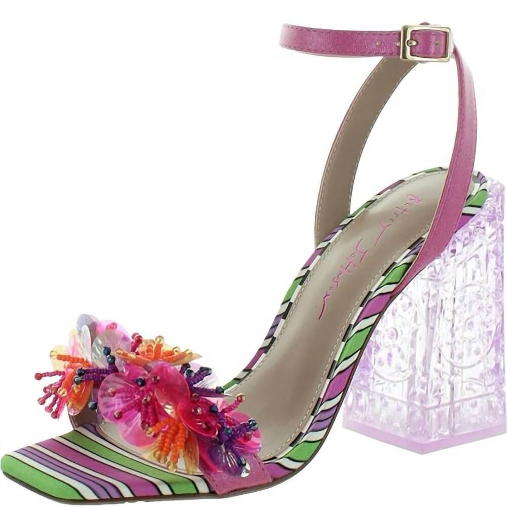NEW BETSEY JOHNSON women's quinta heeled sandal in pink multi - Picture 2 of 3